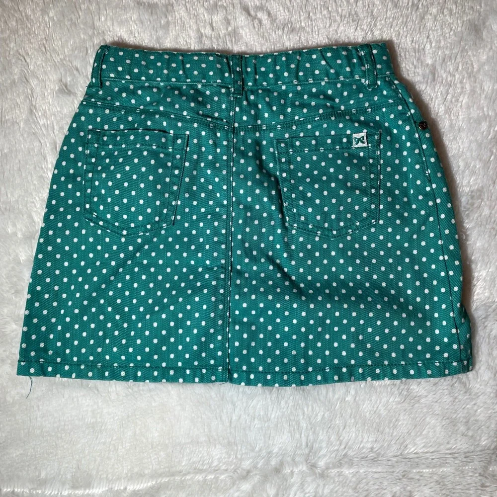 Gymboree Girls Cotton Teal Green Polka Dot Denim Mini Skirt Sz 8 Twee Indie Kid